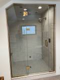 Heavy Glass Steam Shower Door - Brushed Bronze Hardware + Clear Glass
