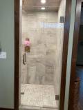 Heavy Glass Door + Brushed Bronze Hardware + Clear Glass